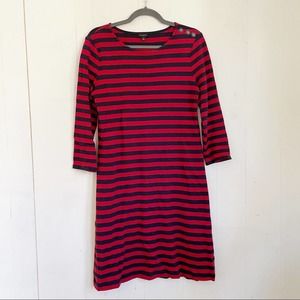 Talbots Navy Red Striped Long Sleeve Shift Dress